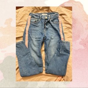 Bershka skinny jeans with pink stripe